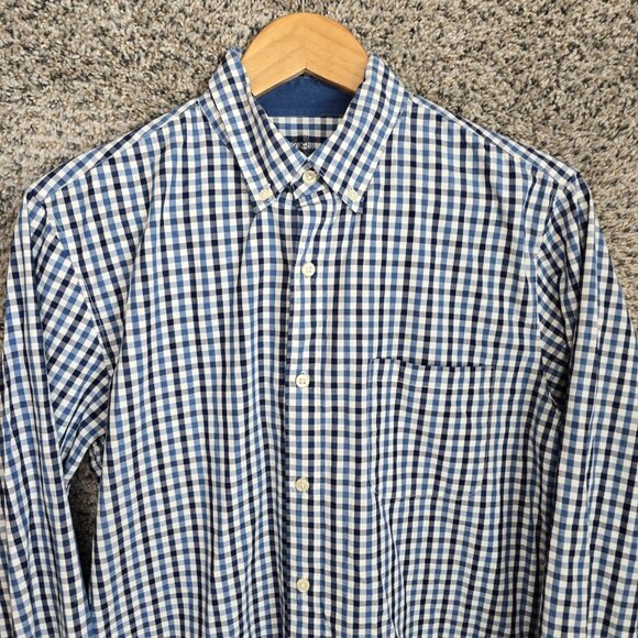 J Crew Shirt Mens Medium Blue Check Button Down Indigo Slim Fit Long Casual - Picture 4 of 7